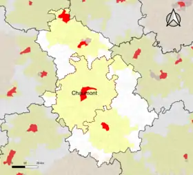 Localisation de l'aire d'attraction de Chaumont dans le département de la Haute-Marne.