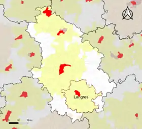 Localisation de l'aire d'attraction de Langres dans le département de la Haute-Marne.