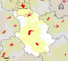 Localisation de l'aire d'attraction de Saint-Dizier dans le département de la Haute-Marne.