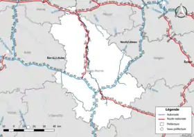 Carte du réseau routier national (autoroutes et routes nationales) dans le département de la Haute-Marne