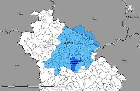 Carte représentant le territoire de la commune dans le bassin de vie de Joinville