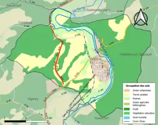 Carte en couleurs présentant l'occupation des sols.