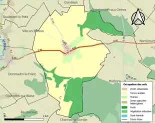 Carte en couleurs présentant l'occupation des sols.