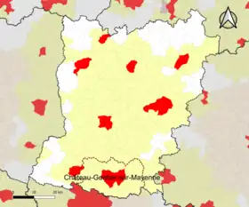 Localisation de l'aire d'attraction de Château-Gontier-sur-Mayenne dans le département de la Mayenne.