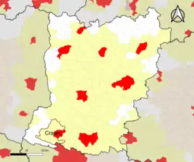 Localisation de l'aire d'attraction de Craon dans le département de la Mayenne.