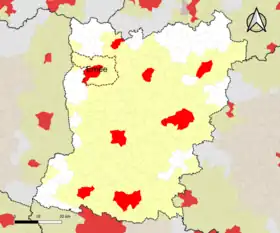 Localisation de l'aire d'attraction d'Ernée dans le département de la Mayenne.