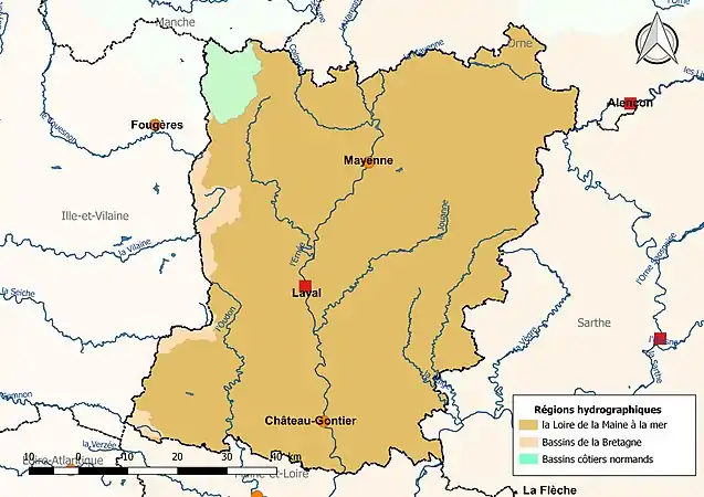 La Mayenne est découpée en deux trois hydrographiques.