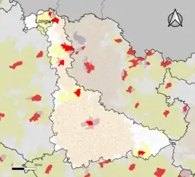 Localisation de l'aire d'attraction de Longwy dans le département de Meurthe-et-Moselle.