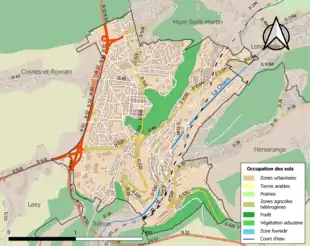 Carte en couleurs présentant l'occupation des sols.