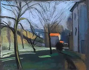 Printemps au toit rouge (1925), pastel.