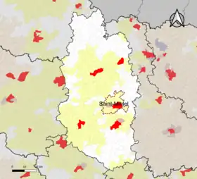 Localisation de l'aire d'attraction de Saint-Mihiel dans le département de la Meuse.