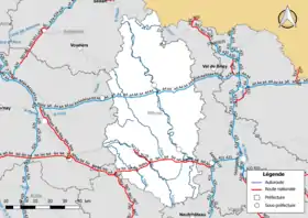 Carte du réseau routier national (autoroutes et routes nationales) dans le département de la Meuse