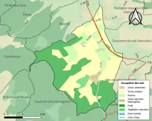 Carte en couleurs présentant l'occupation des sols.