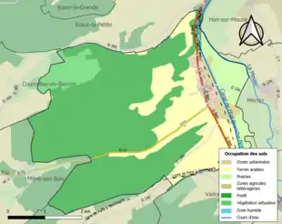 Carte en couleurs présentant l'occupation des sols.