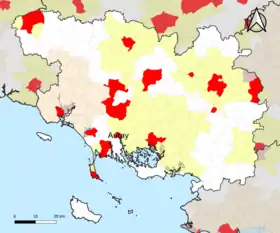 Localisation de l'aire d'attraction d'Auray dans le département du Morbihan.