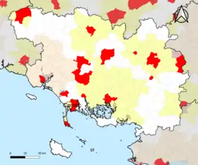 Localisation de l'aire d'attraction de Carnac dans le département du Morbihan.