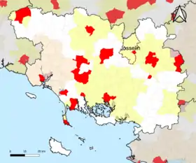 Localisation de l'aire d'attraction de Josselin dans le département du Morbihan.