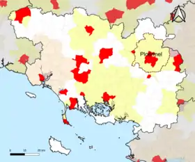 Localisation de l'aire d'attraction de Ploërmel dans le département du Morbihan.