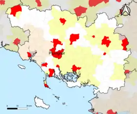Localisation de l'aire d'attraction de Pluvigner dans le département du Morbihan.