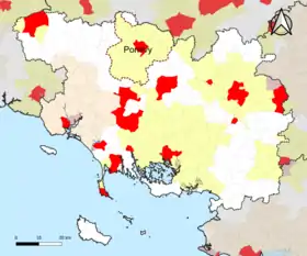 Localisation de l'aire d'attraction de Pontivy dans le département du Morbihan.