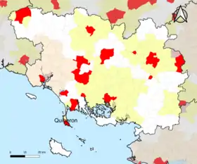 Localisation de l'aire d'attraction de Quiberon dans le département du Morbihan.