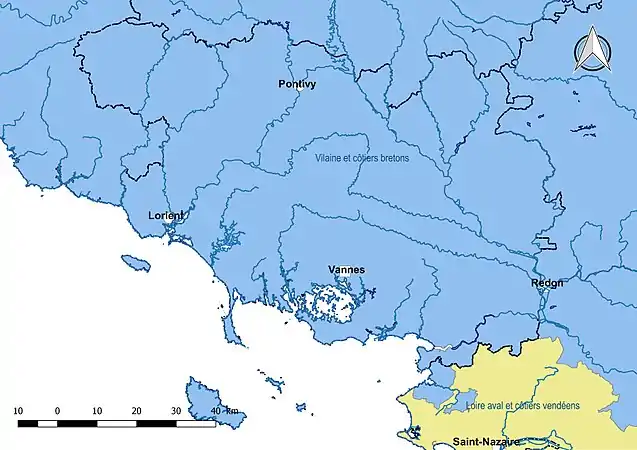 La Morbihan est entièrement dans le sous-bassin Vilaine et côtiers bretons.