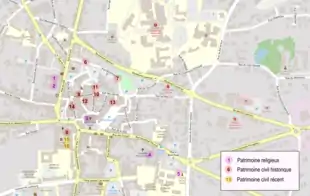 Carte de localisation des bâtiments d'intérêt historique dans la ville close de Ploërmel.