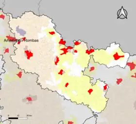 Localisation de l'aire d'attraction d'Amnéville - Rombas dans le département de la Moselle.