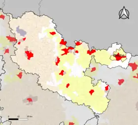 Localisation de l'aire d'attraction de Bitche dans le département de la Moselle.