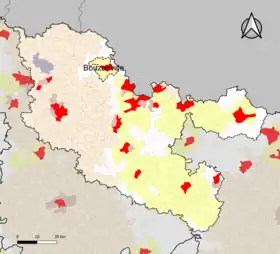 Localisation de l'aire d'attraction de Bouzonville dans le département de la Moselle.