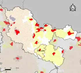 Localisation de l'aire d'attraction de Dieuze dans le département de la Moselle.