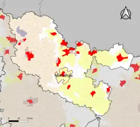 Localisation de l'aire d'attraction de Morhange dans le département de la Moselle.