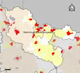 Localisation de l'aire d'attraction de Saint-Avold (partie française) dans le département de la Moselle.