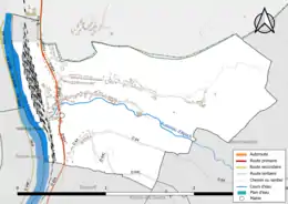 Carte en couleur présentant le réseau hydrographique de la commune