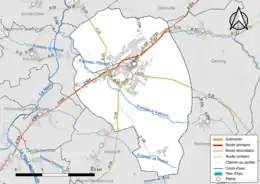 Carte en couleur présentant le réseau hydrographique de la commune