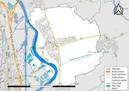 Carte en couleur présentant le réseau hydrographique de la commune