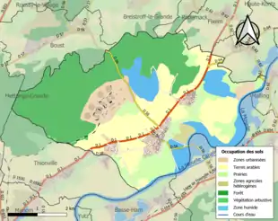 Carte en couleurs présentant l'occupation des sols.