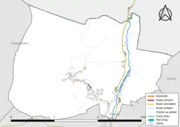 Carte en couleur présentant le réseau hydrographique de la commune