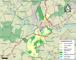 Carte en couleurs présentant l'occupation des sols.