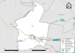 Carte en couleur présentant le réseau hydrographique de la commune