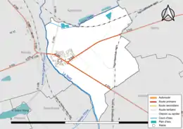 Carte en couleur présentant le réseau hydrographique de la commune