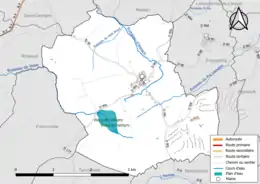 Carte en couleur présentant le réseau hydrographique de la commune