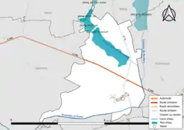 Carte en couleur présentant le réseau hydrographique de la commune