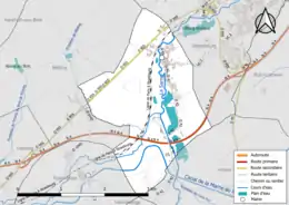 Carte en couleur présentant le réseau hydrographique de la commune