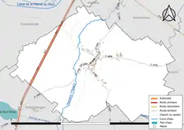 Carte en couleur présentant le réseau hydrographique de la commune