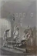 Bagnards du bagne de Brest : la bastonnade (dessin, 1844)