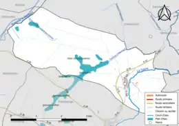 Carte en couleur présentant le réseau hydrographique de la commune