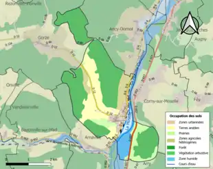 Carte en couleurs présentant l'occupation des sols.