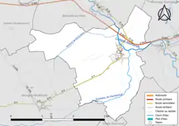 Carte en couleur présentant le réseau hydrographique de la commune