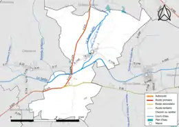 Carte en couleur présentant le réseau hydrographique de la commune